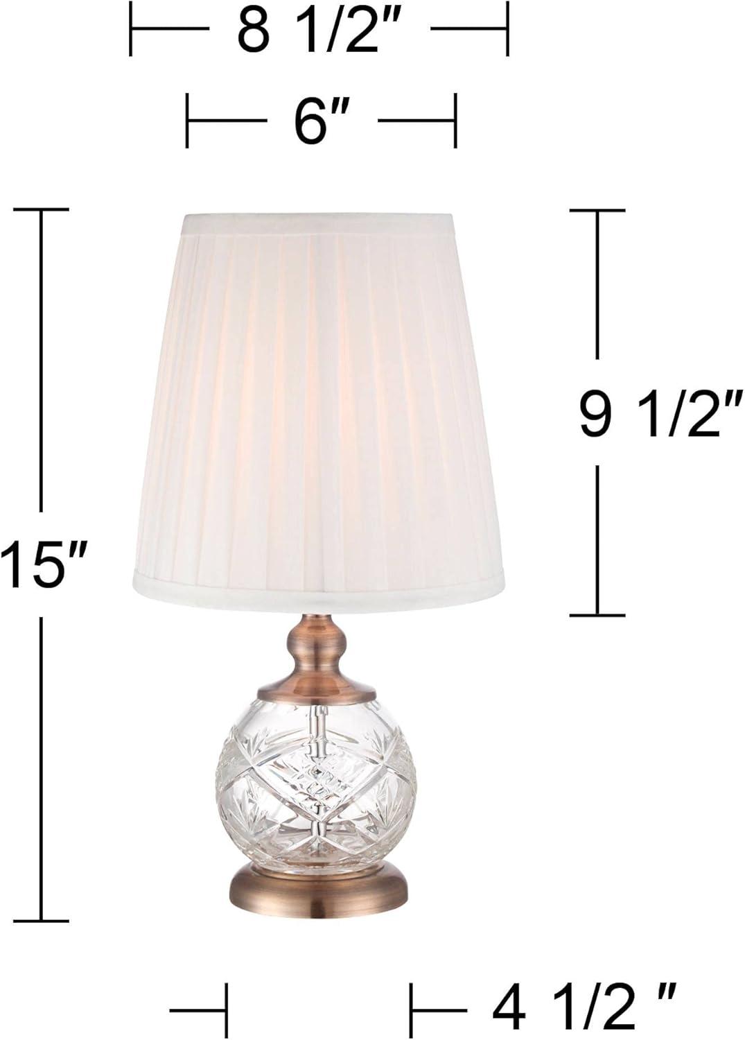 15" Crystal Sphere Table Lamp with Brass Finish and White Pleated Shade