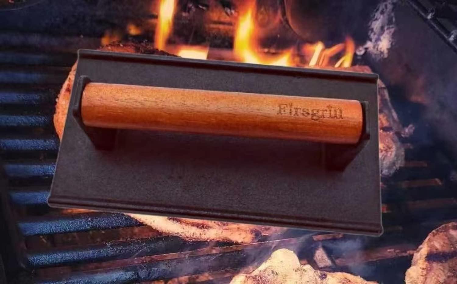 Heavy-Duty Cast Iron Grill Press with Wood Handle