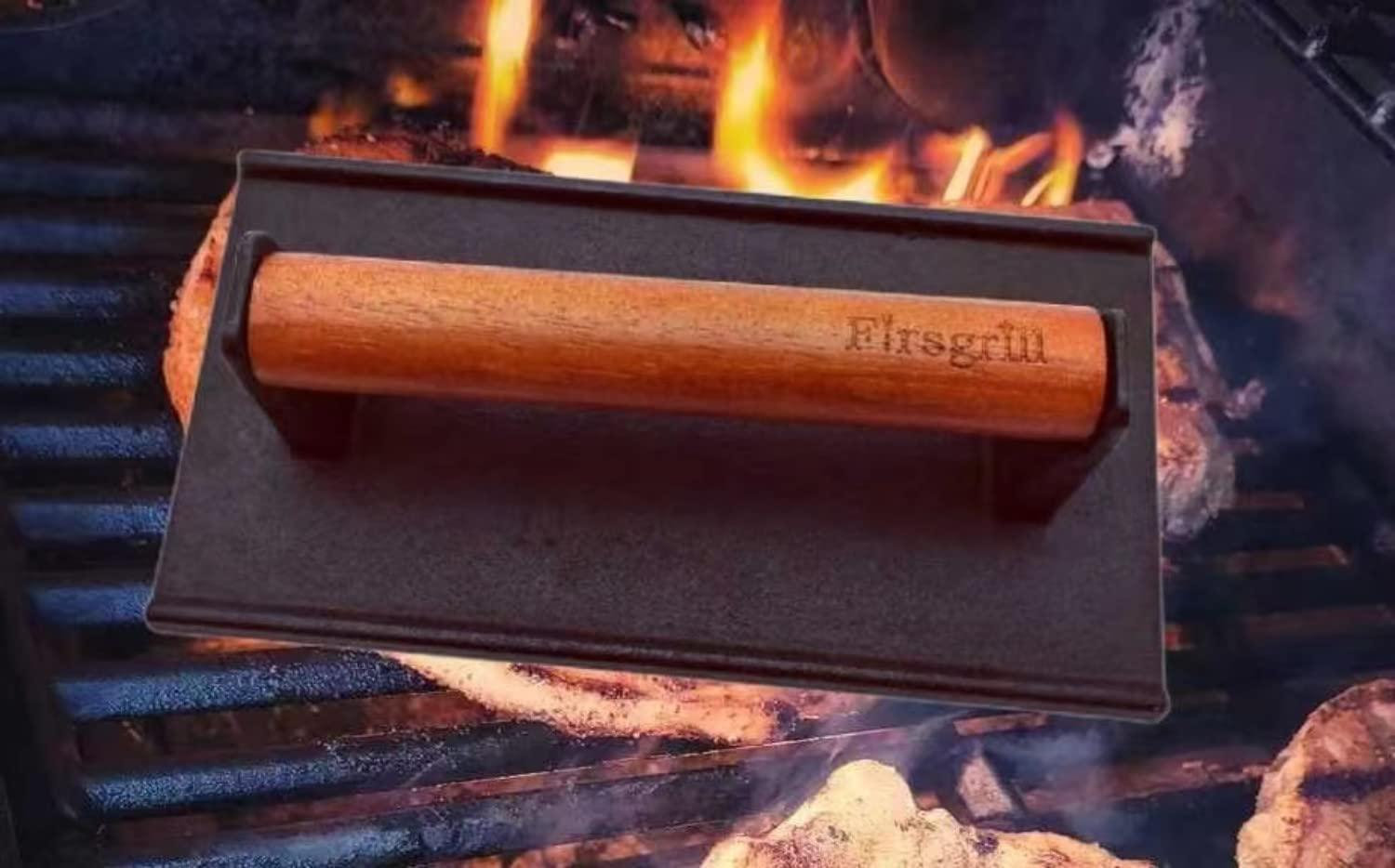 Heavy-Duty Cast Iron Grill Press with Wood Handle