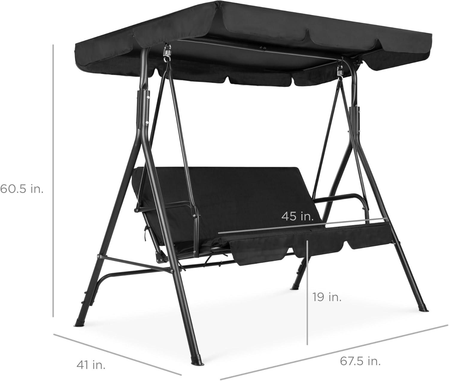 Black Metal 2-Person Outdoor Swing Glider with Canopy