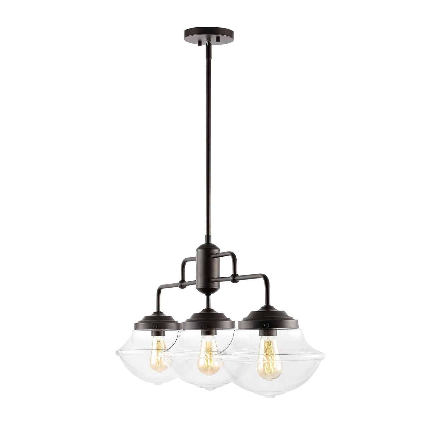 Avery 37.5" 3-Light Industrial Farmhouse Rustic Iron/Glass Linear LED Pendant, Oil Rubbed Bronze/Clear