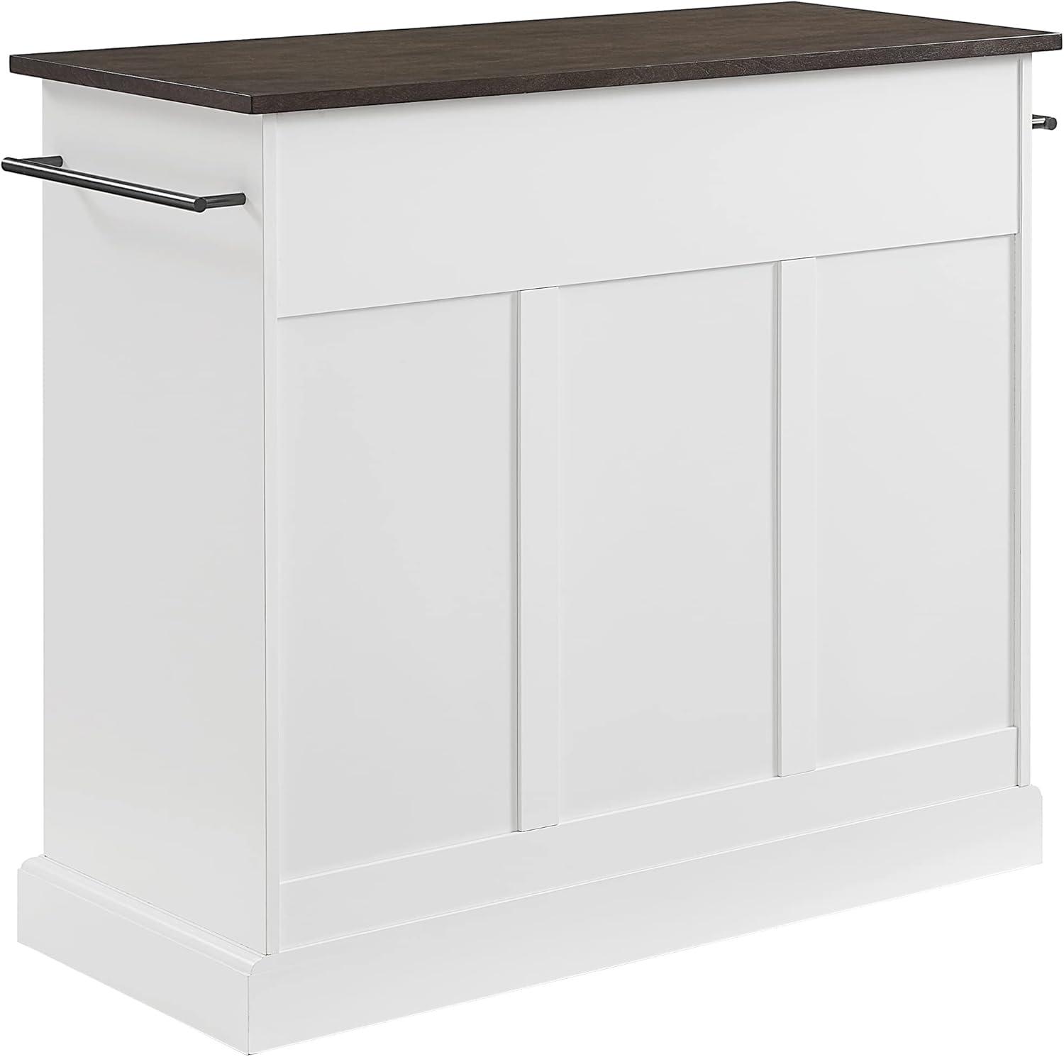 Crosley Shoreline Kitchen Island White/Dark Brown: Adjustable Shelves, Towel Bar, MDF & Veneer Storage Cart