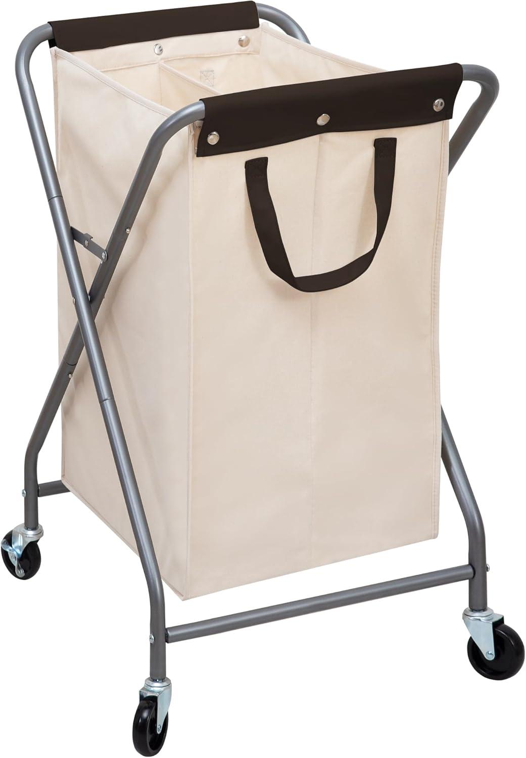 Rolling Laundry Basket with 125L Capacity, Heavy Duty Hamper with Removable Bag, 2-Section Folding X Frame Laundry Organizer Cart with Wheels for Easy Storage