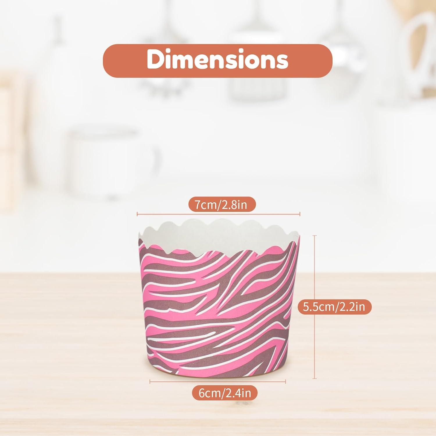 100pcs Baking Paper Cupcake & Muffin Liners - 2.4 Inches, No Baking Pan Needed, Thick & Sturdy, High Temperature & Oil Resistant, Non-stick - Pink Serie 4 Patterns, Model BK011