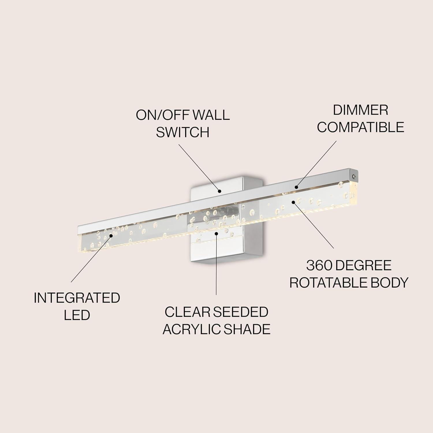 Mario 22" 1-Light Modern Contemporary 360-Degree Rotatable Iron/Seeded Acrylic Integrated LED Vanity Light, Chrome/Clear