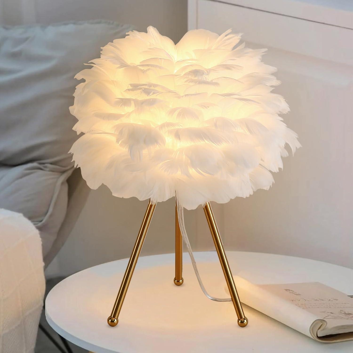 4modernhome 14.5" Tripod Feather Table Lamp White