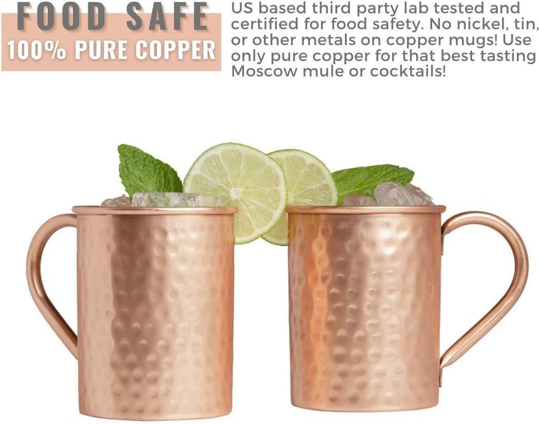Advanced Mixology Moscow Mule Copper Mugs - Set of 2 - 100% HANDCRAFTED - Pure Solid Copper Mugs 16 oz Gift Set with BONUS: Artisan Wooden Coasters, Cocktail Copper Straws, and Shot Glass!