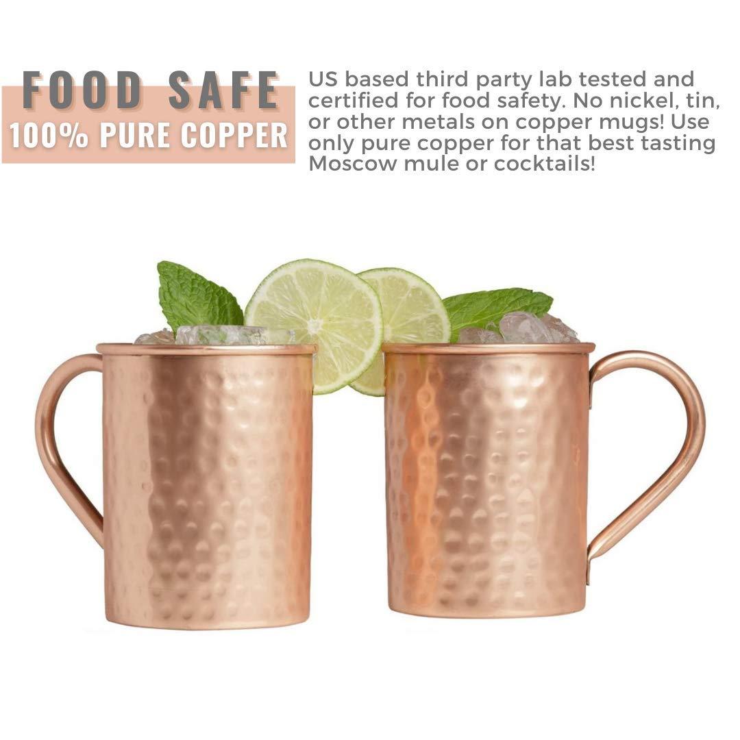 Advanced Mixology Moscow Mule Copper Mugs - Set of 2 - 100% HANDCRAFTED - Pure Solid Copper Mugs 16 oz Gift Set with BONUS: Artisan Wooden Coasters, Cocktail Copper Straws, and Shot Glass!