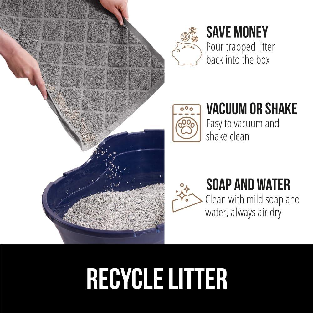 GORILLA GRIP Cat Litter Mat, Water Resistant, Traps Mess, Easy Clean, 24 x 17, Gray