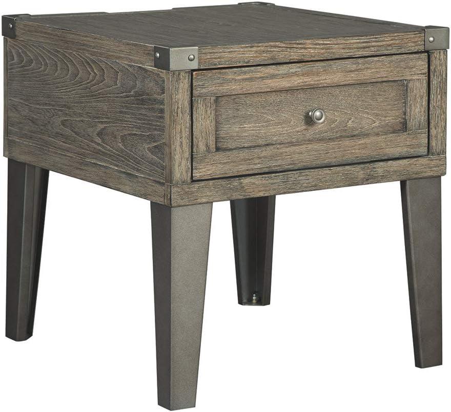Signature Design by Ashley Chazney Rectangular End Table Rustic Brown: Farmhouse Style with Drawer Storage
