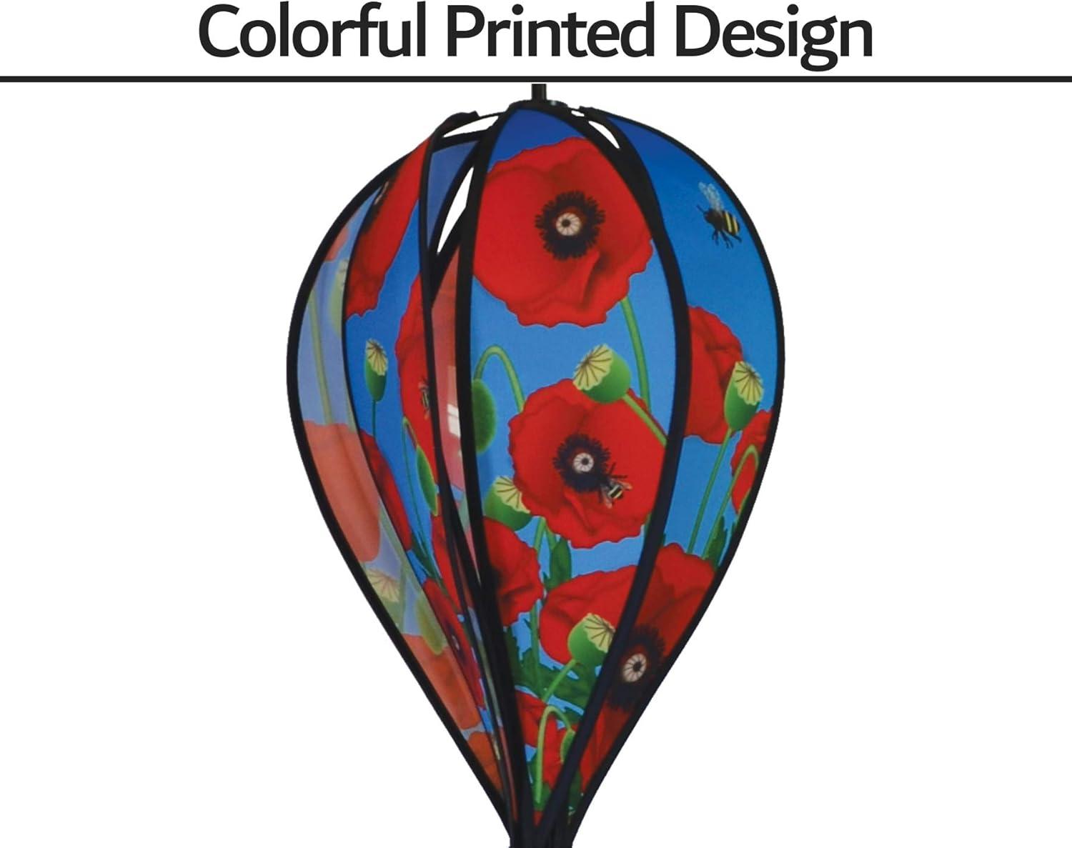 In the Breeze 0984 — Red Poppies Hot Air Balloon Spinner — Outdoor Hanging Wind Spinner Decoration