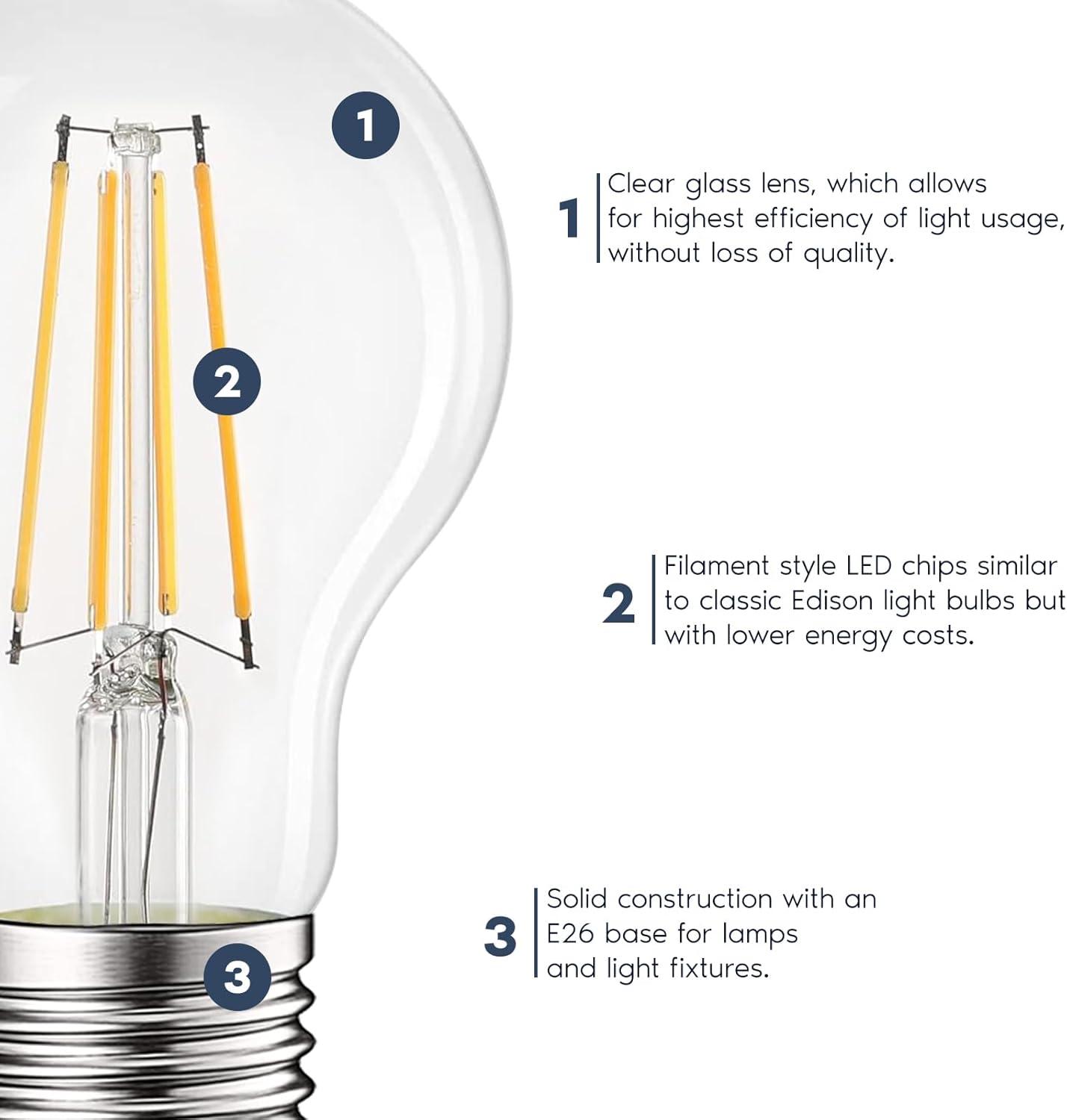 8 Watt (60 Watt Equivalent), Edison A19 LED, Dimmable Light Bulb, E26/Medium (Standard) Base