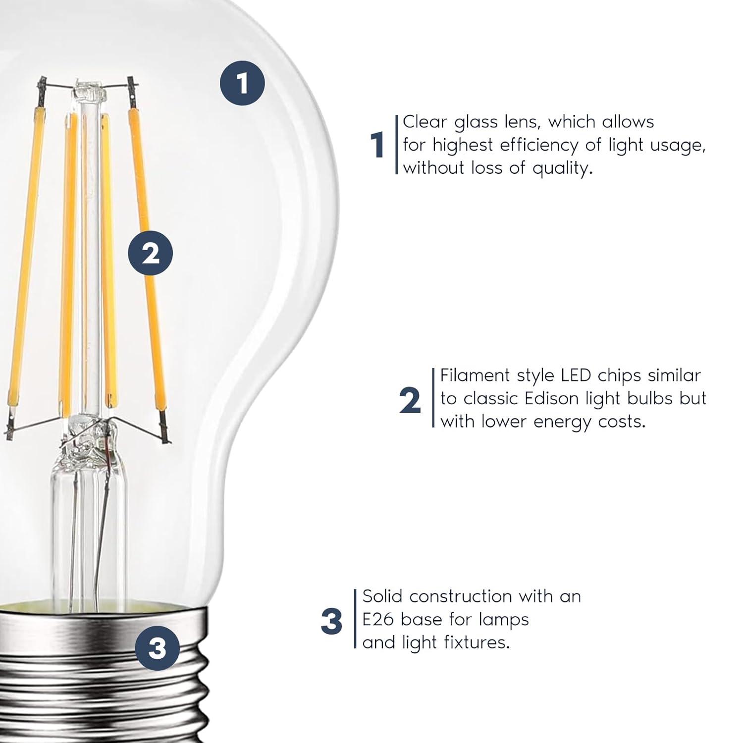 8 Watt (60 Watt Equivalent), Edison A19 LED, Dimmable Light Bulb, E26/Medium (Standard) Base