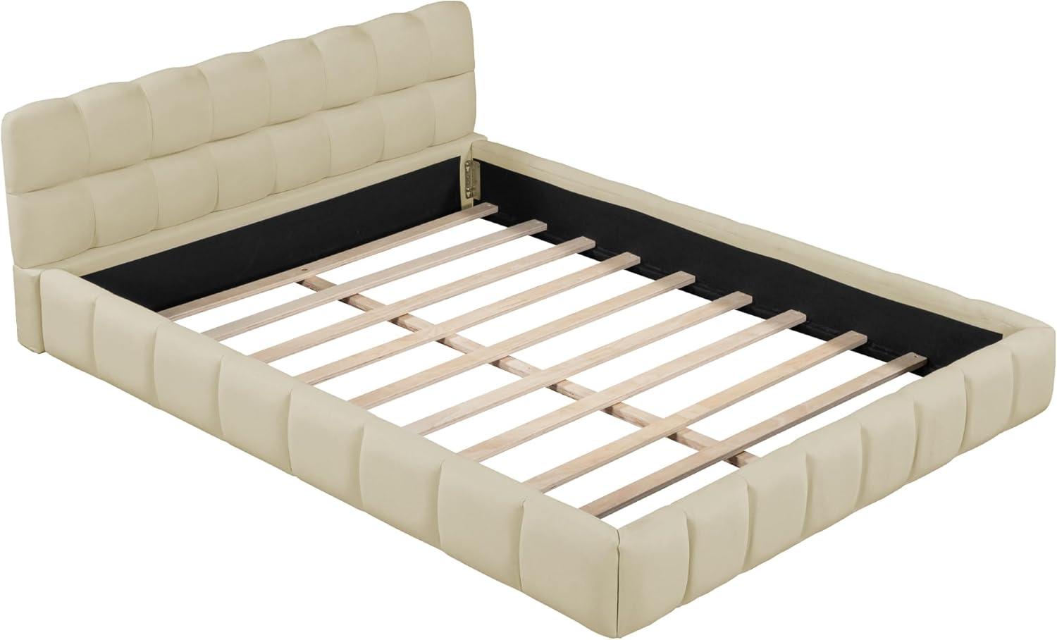 Upholstered Platform Bed,Queen Size Platform Bed Frame with Unique Thick Fabric Headboard, Solid Wood Grounded Bed Frame with Wood Slats Support,Kids Adults Bedroom Furniture