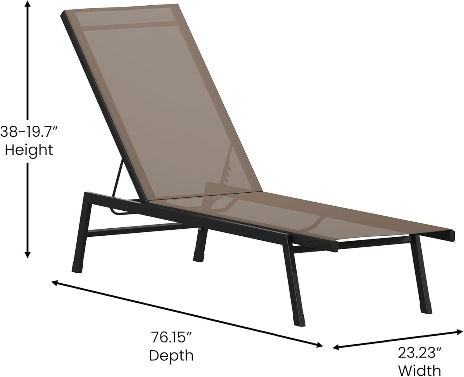 Flash Furniture Brazos Adjustable Chaise Lounge Chair, Outdoor Five-Position Recliner, All Weather, Black/Brown