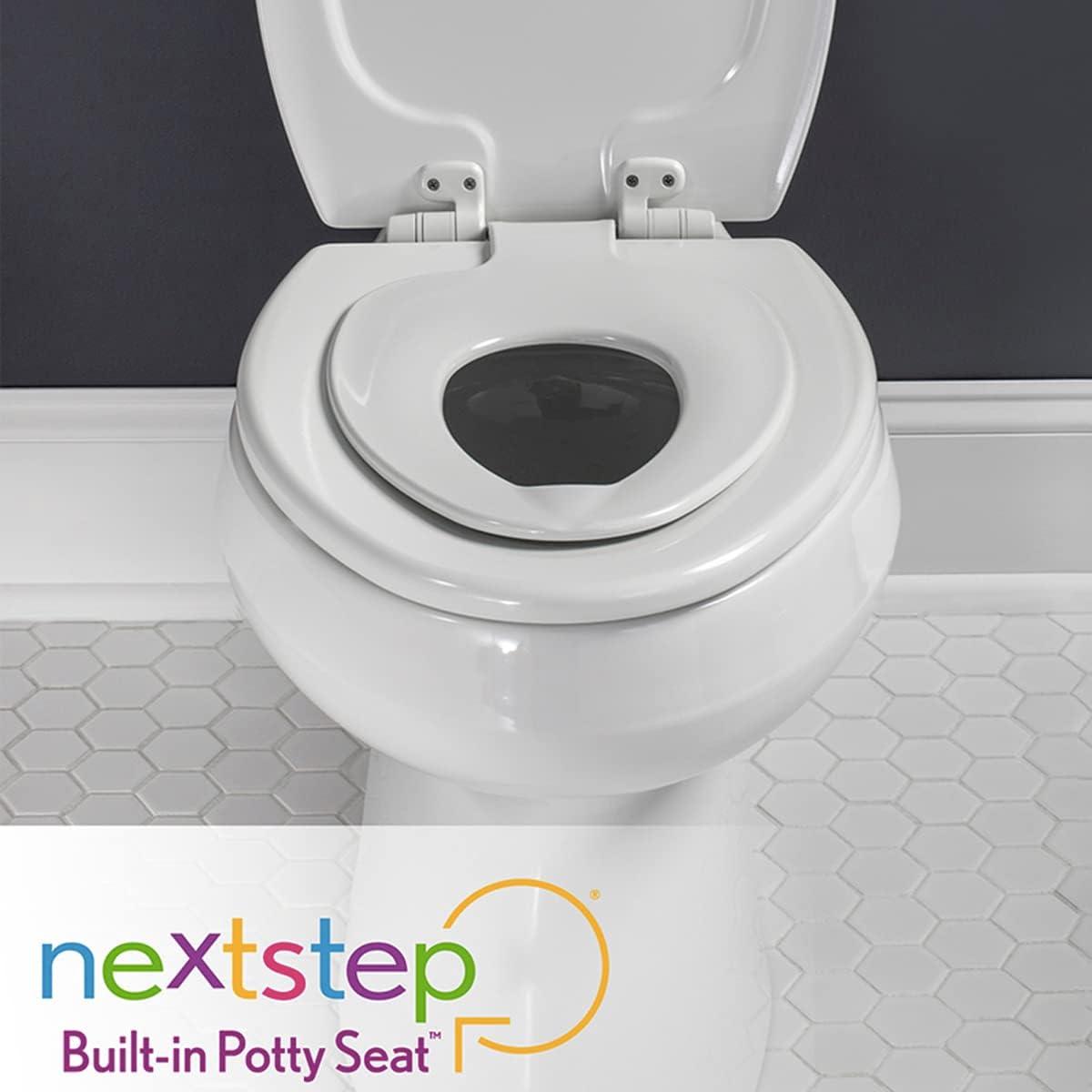 Mayfair NextStep2 Toilet Seat with Built-In Toddler Potty Training Seat, Slow Close, Easy Clean, Magnetic Removable Kids Seat, ELONGATED, Biscuit
