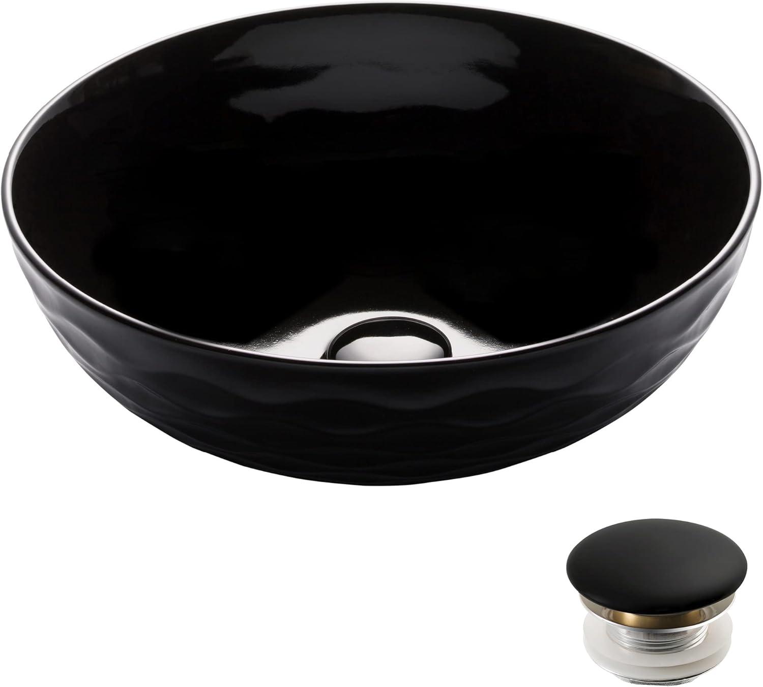 KRAUS Viva Thin Porcelain Ceramic Vessel Bathroom Sink with Pop-Up Drain