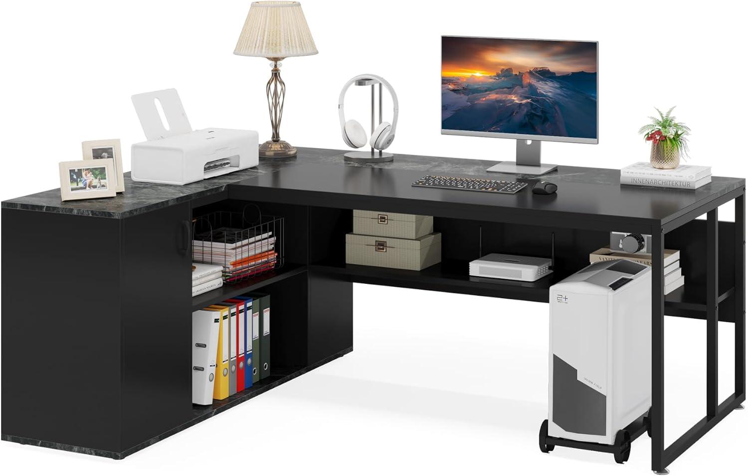 Tribesigns 70.86" Executive Desk, L-Shaped Office Desk with Storage Cabinet