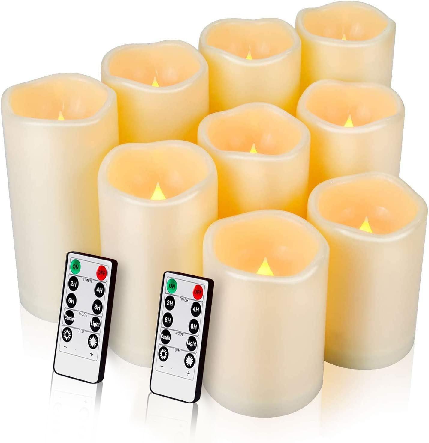 Beige Flameless LED Pillar Candles with Remote Control