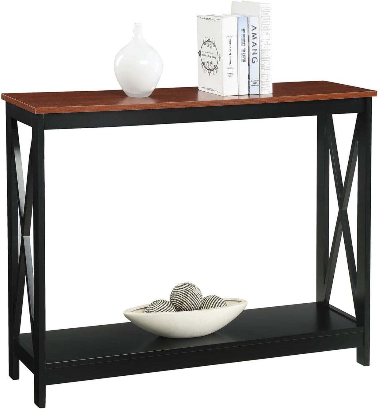 Convenience Concepts Oxford Console Table in Cherry and Black Wood Finish