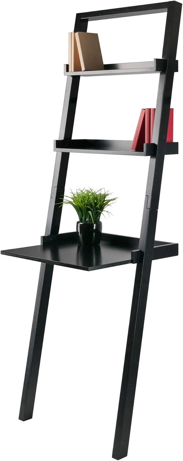 69.36" Bellamy Leaning Desk with 2 Shelves Black - Winsome: Traditional Style, Spot Clean, No Storage