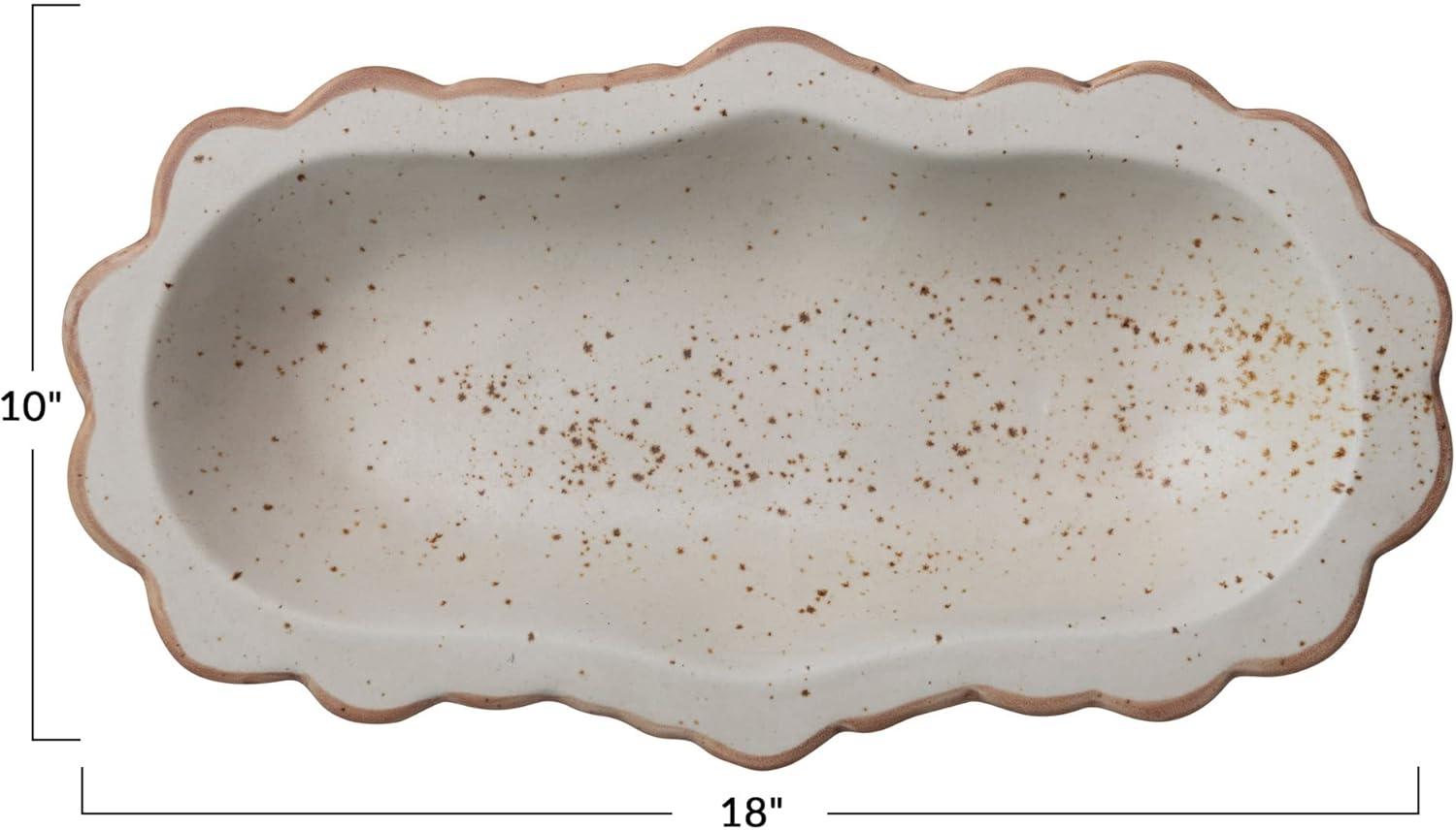 Creative Co-Op Speckled Stoneware Platter with Scalloped Edge, Ivory and Brown