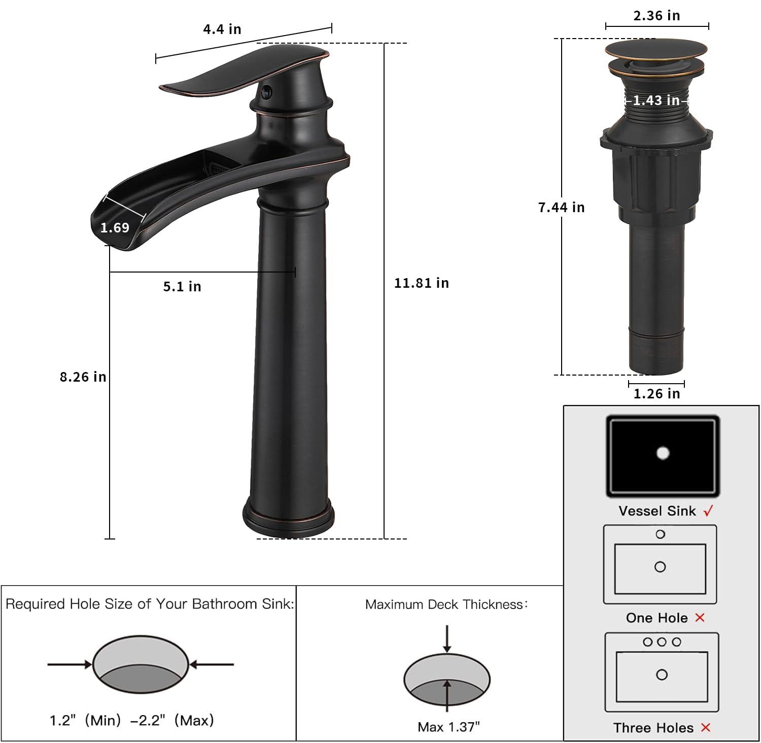 BWE Waterfall Single Hole Single Handle Bathroom Vessel Sink Faucet With Drain Assembly