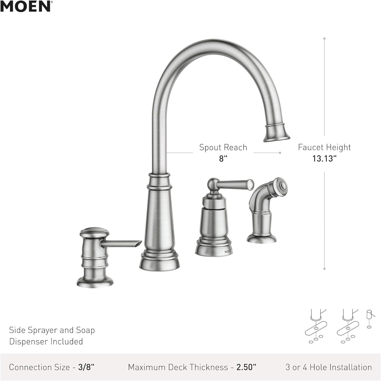 Spot Resist Stainless Steel High Arc Kitchen Faucet with Side Sprayer and Soap Dispenser