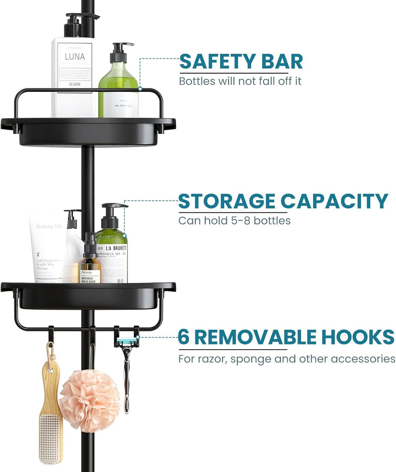 Black Adjustable Rustproof Metal Shower Corner Caddy with 4 Shelves