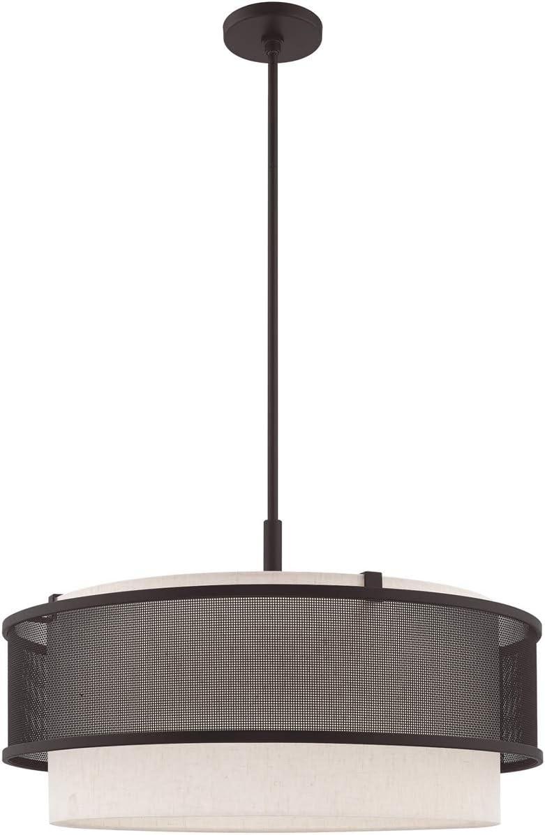 Braddock 5-Light Bronze Drum Pendant with Oatmeal Fabric Shade