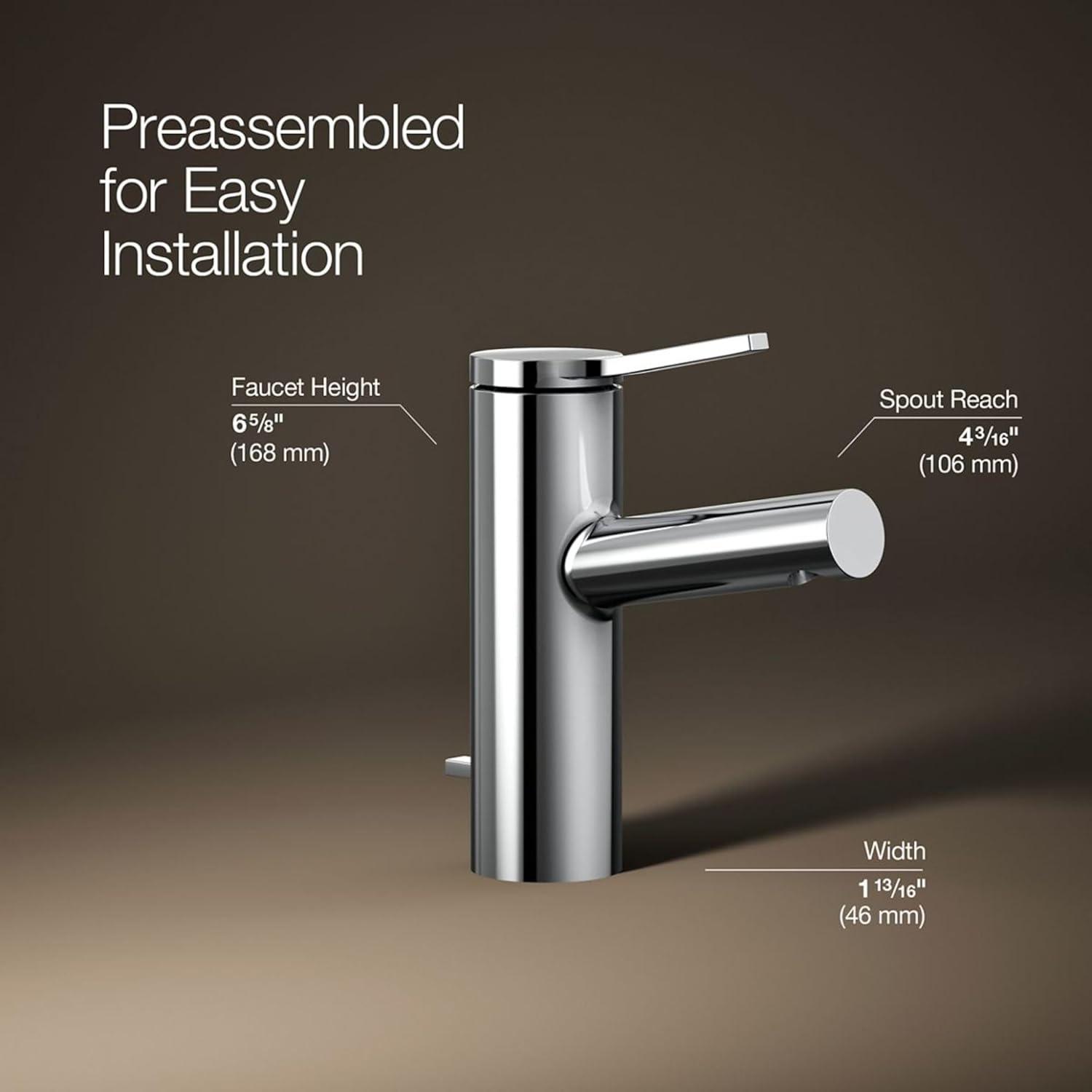 Kohler Elate Single-Handle Bathroom Faucet with Pop-Up Drain Assembly, One Hole Bathroom Sink Faucet, 1.2 gpm