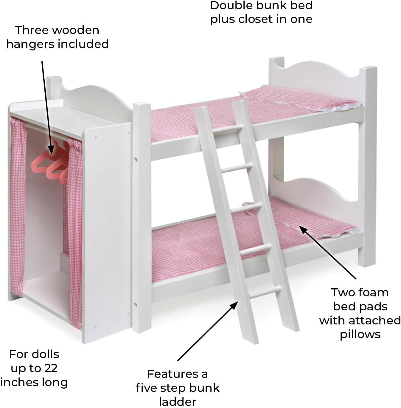 Badger Basket Bunk Beds with Ladder and Storage Armoire for 20" Dolls