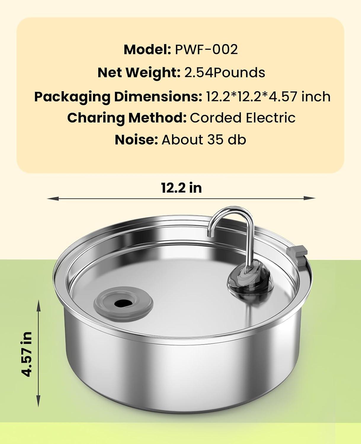 Dog Water Fountain for Large HYZ01 Dogs: Stainless Steel Dog Fountain -1.8Gal/7L Dog Fountain Water Bowl - Dog Fountain - Pet Water Fountain for Dogs - 6 Filters + 3 Sponge Filters - FOFNON