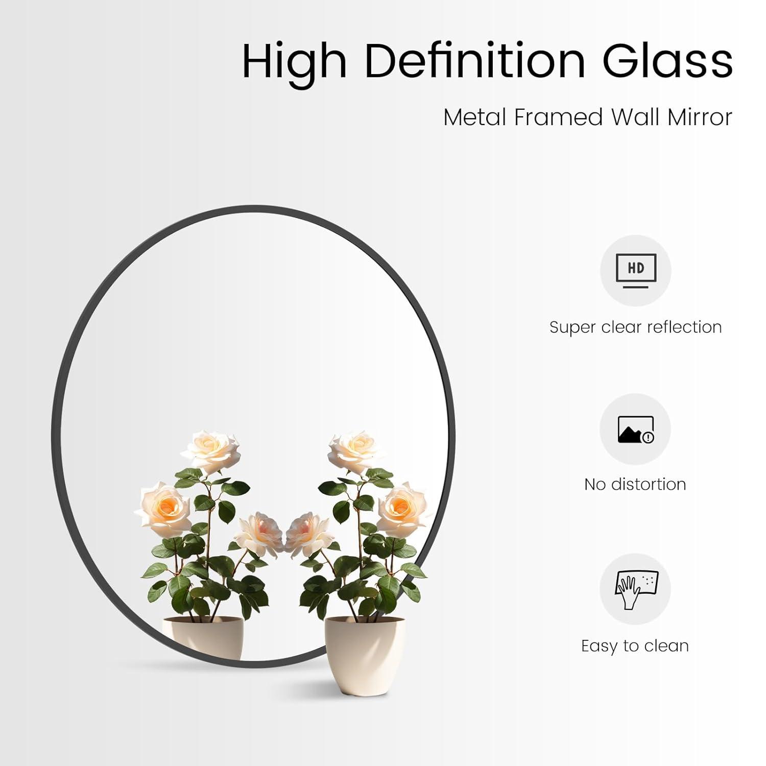 Walnut Round Pine Wood Mirror, 32" Diameter