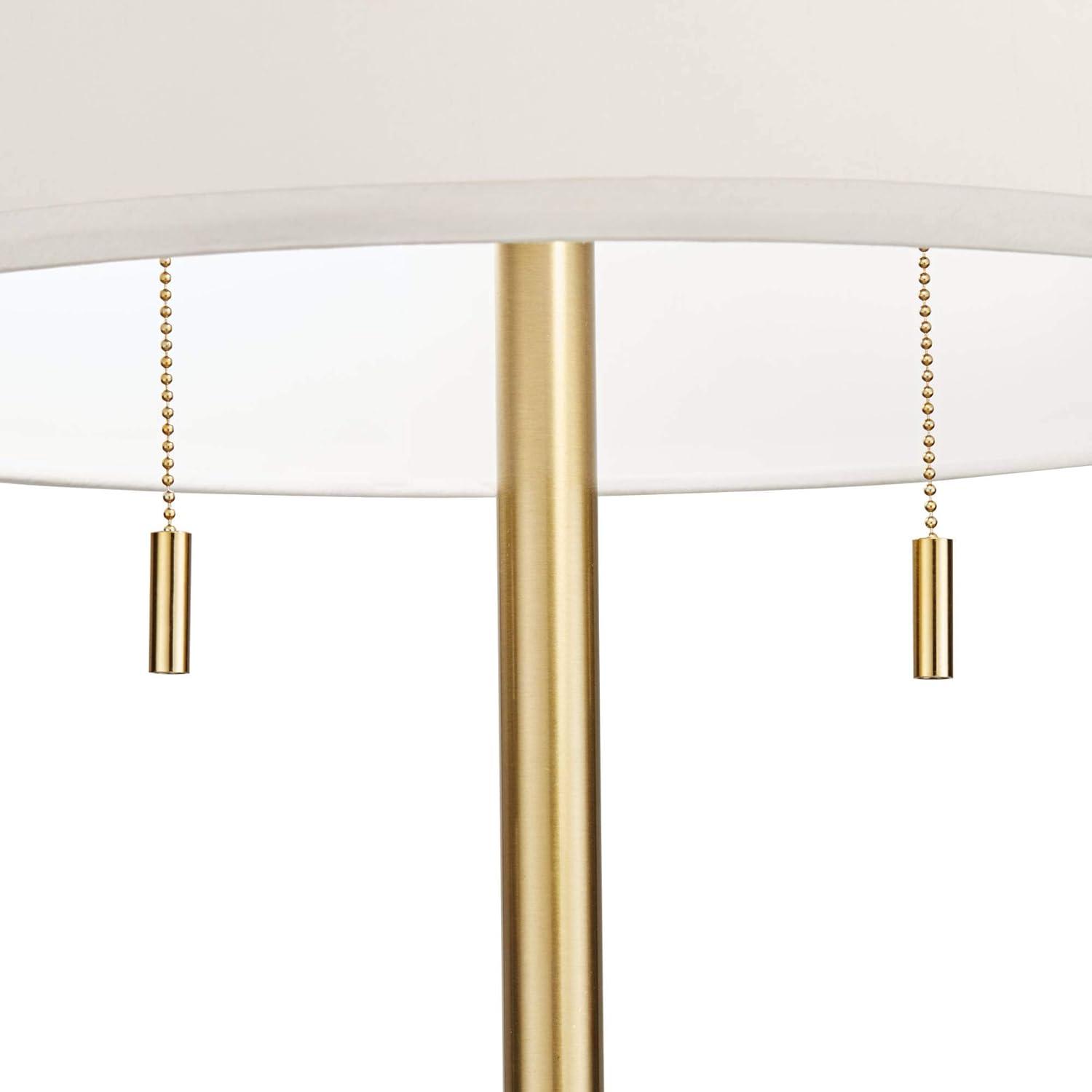 Gold Metal Floor Lamp with White Linen Shade and Marble Base