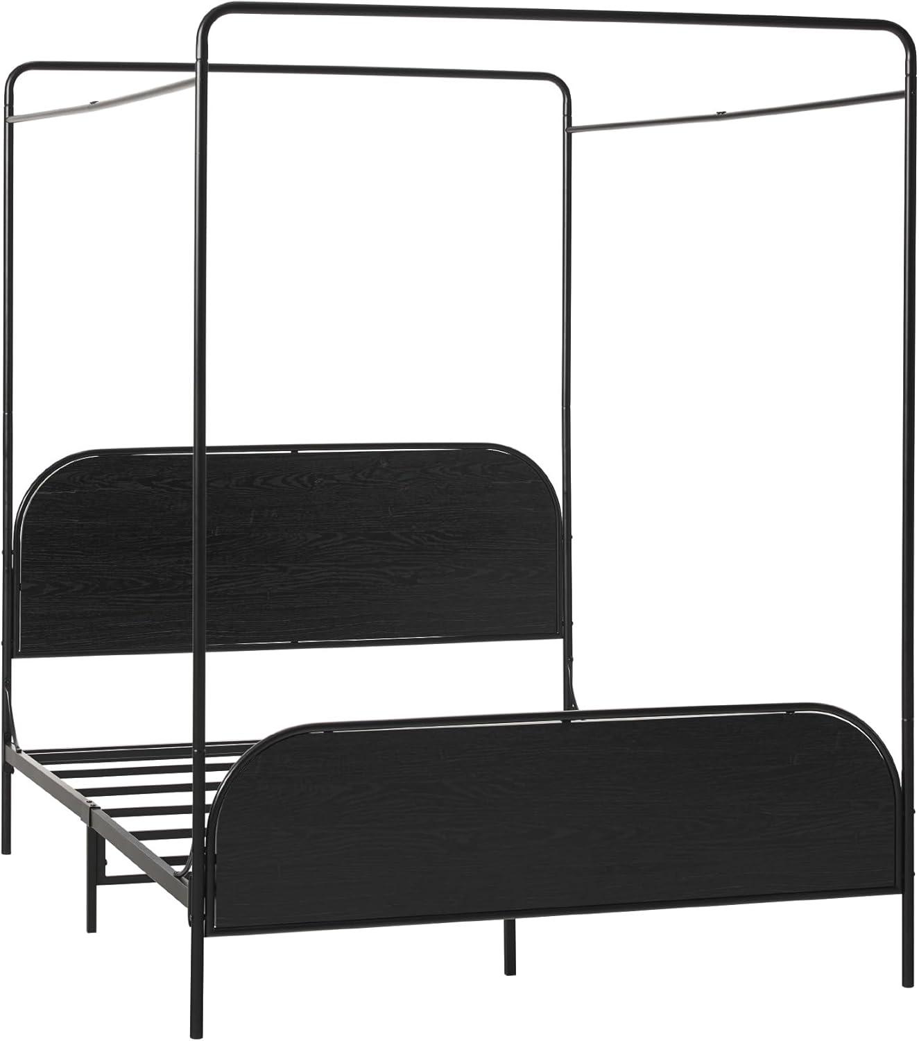 Black Queen Metal Canopy Bed with Wood Headboard