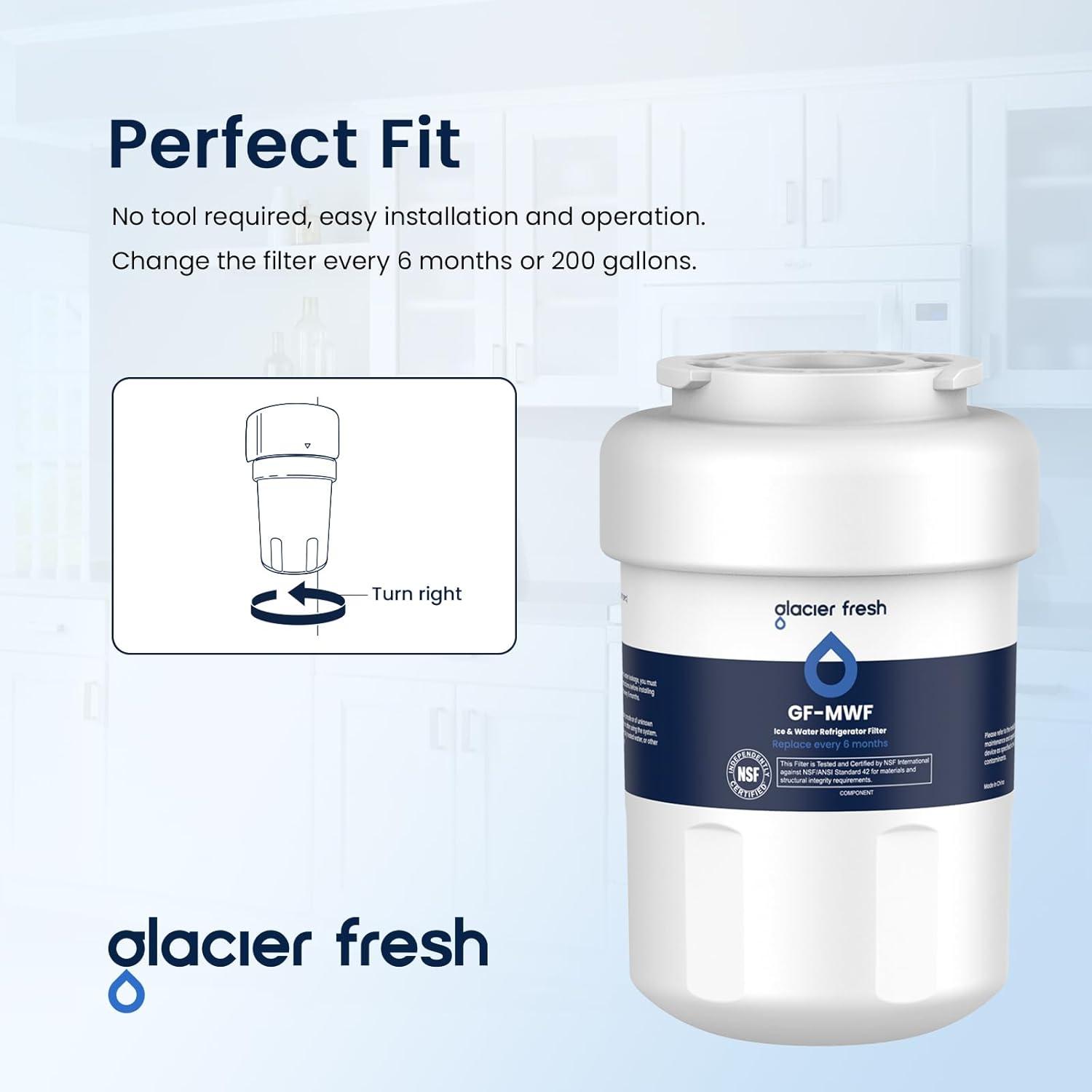 GLACIER FRESH Replacement for MWF Refrigerator Water Filters, SmartWater MWFP, MWFA, GWF, HDX FMG-1, WFC1201, RWF1060, 197D6321P006, 1 Pack