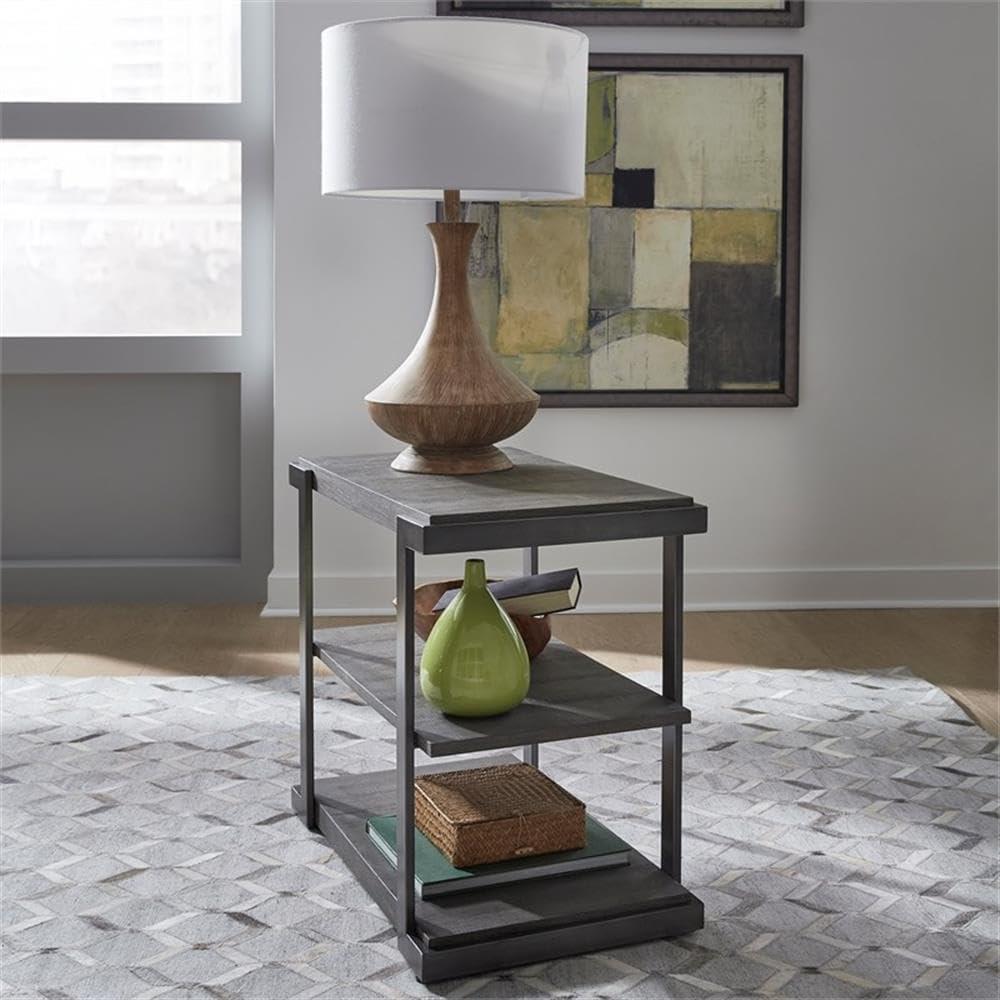 Gray Oak and Metal Tiered Rectangular End Table