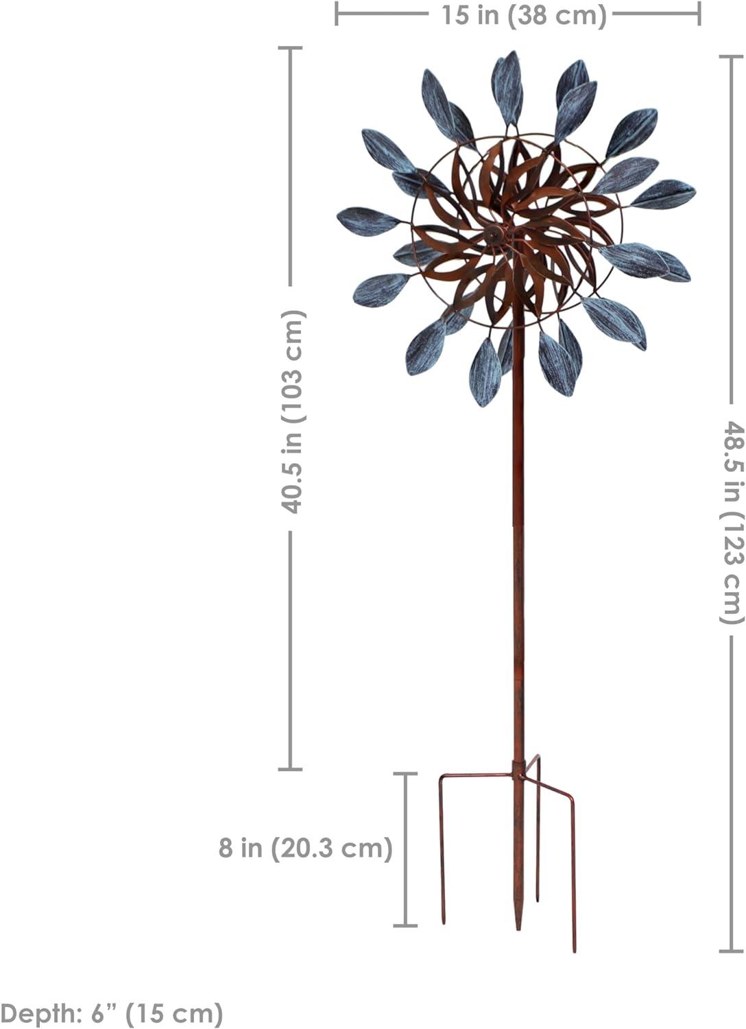 Blue and Brown Iron Dual-Blade Garden Wind Spinner