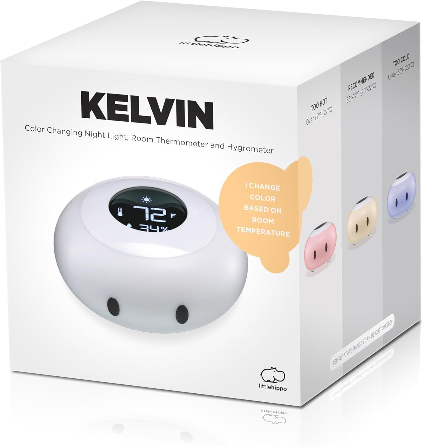 KELVIN Color Changing Nursery Night Light, Customizable Room Thermometer and Hygrometer for Children/Kids