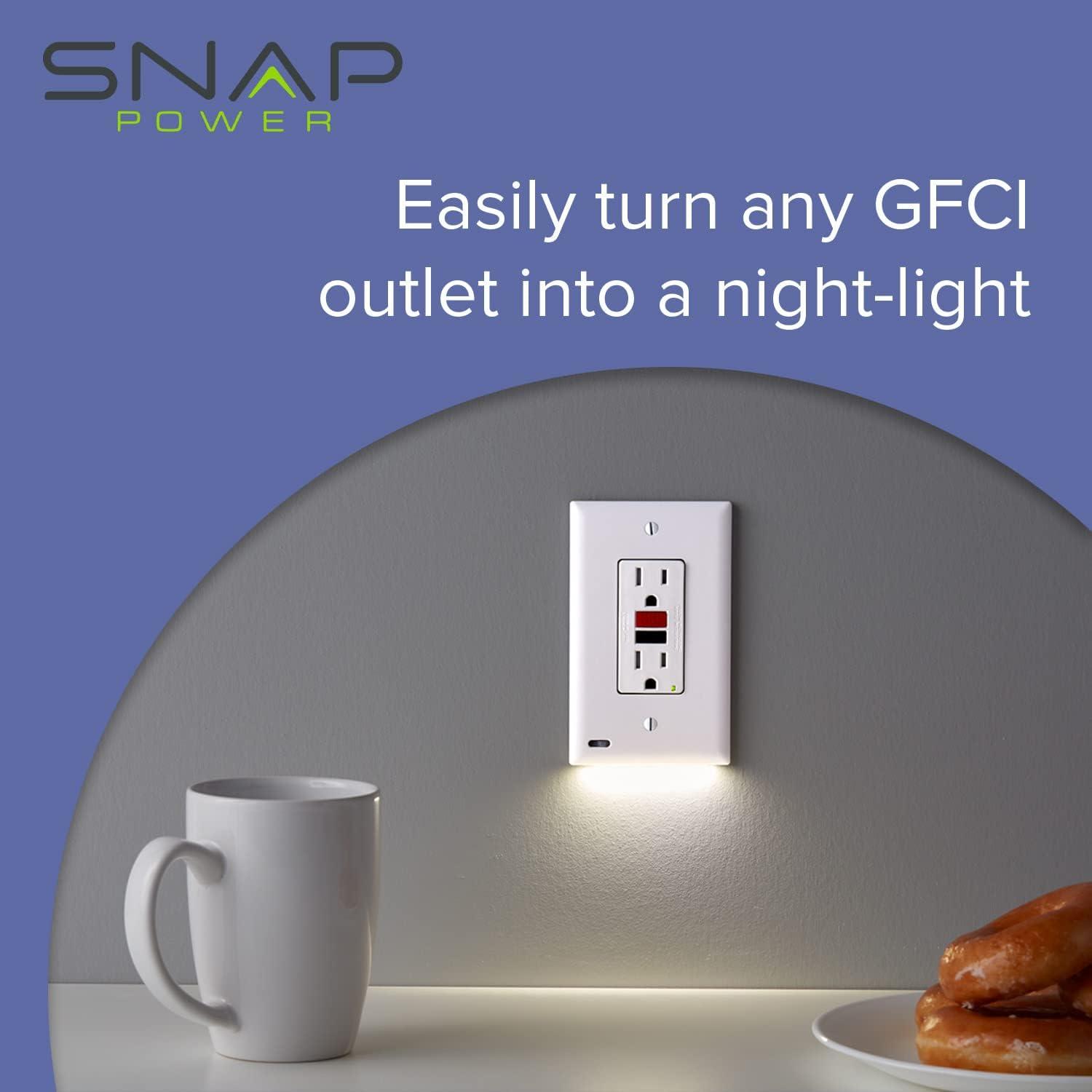 2 Pack - SnapPower GuideLight 2 for Outlets [for GFCI Outlets Only] - Night Light - Electrical Outlet Wall Plate with LED Night Lights - Automatic On/Off Sensor - (GFCI, Light Almond)