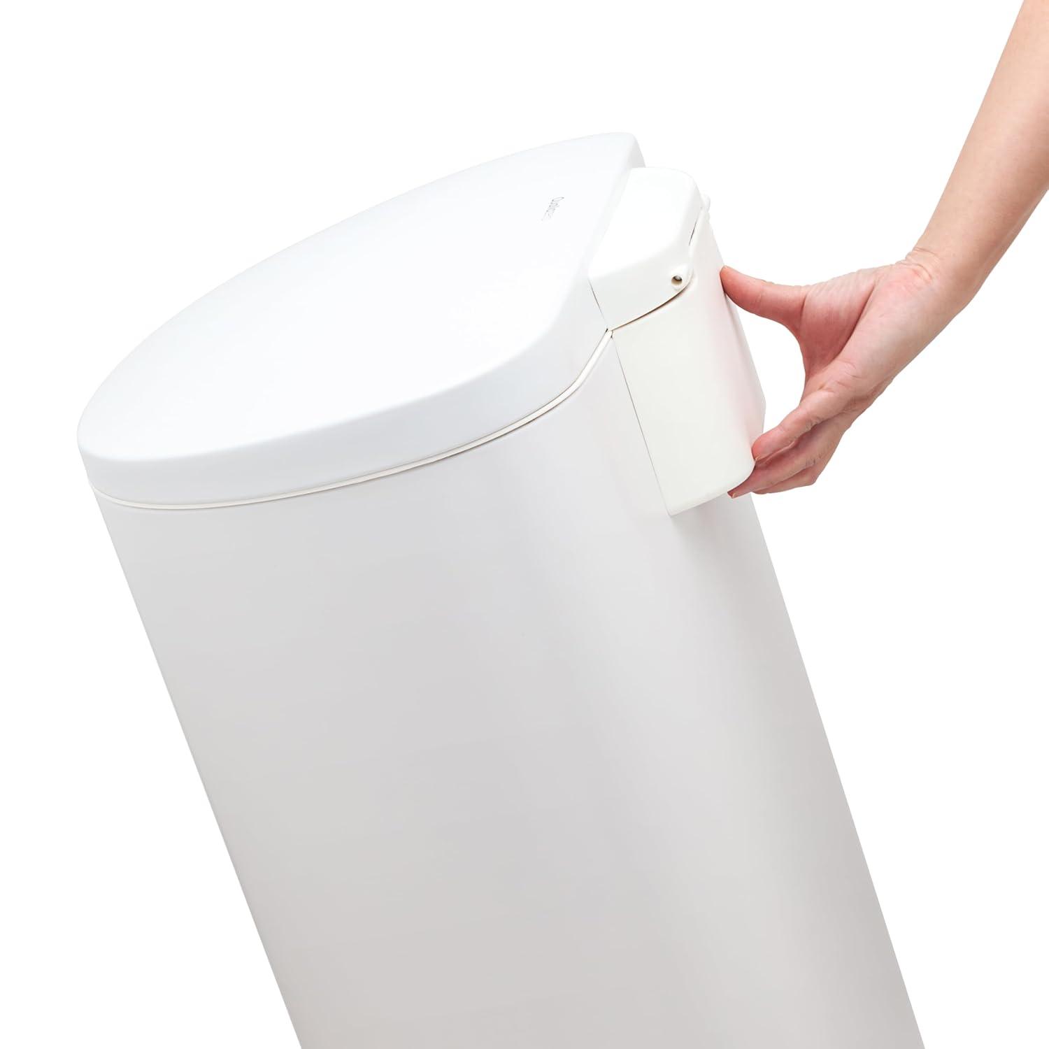 13 Gal. Matte White Stainless Steel Kitchen Trashcan, Step-on, D Shape