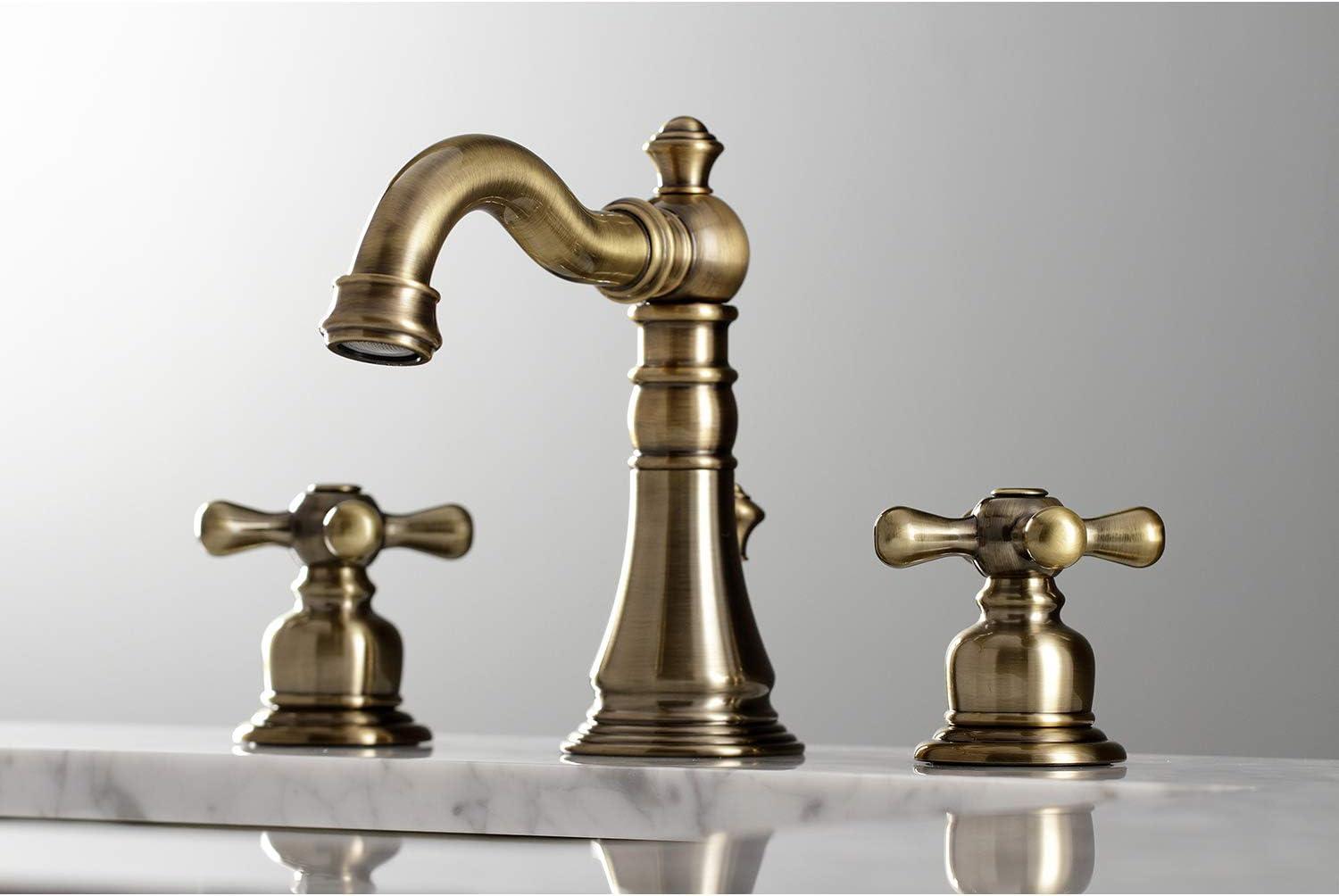 Kingston Brass American Classic Two-Handle 3-Hole Deck Mount Widespread Bathroom Faucet with Pop-Up Drain
