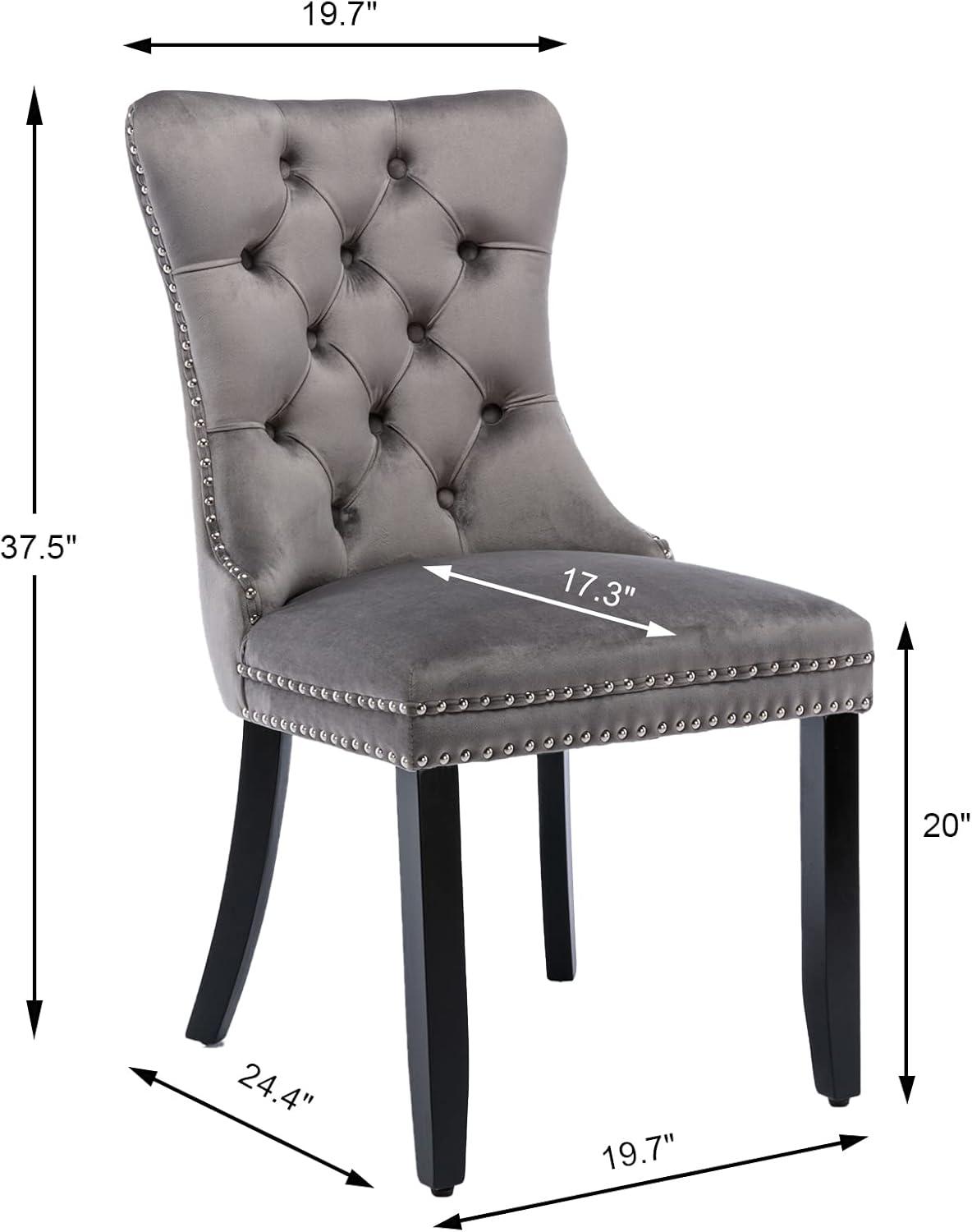 Modern Velvet Upholstered Dining Chairs with Back Button Nailhead Trim Accent Side Chairs with Wood Legs for Kitchen Dining Room(Gray,Set of 4)