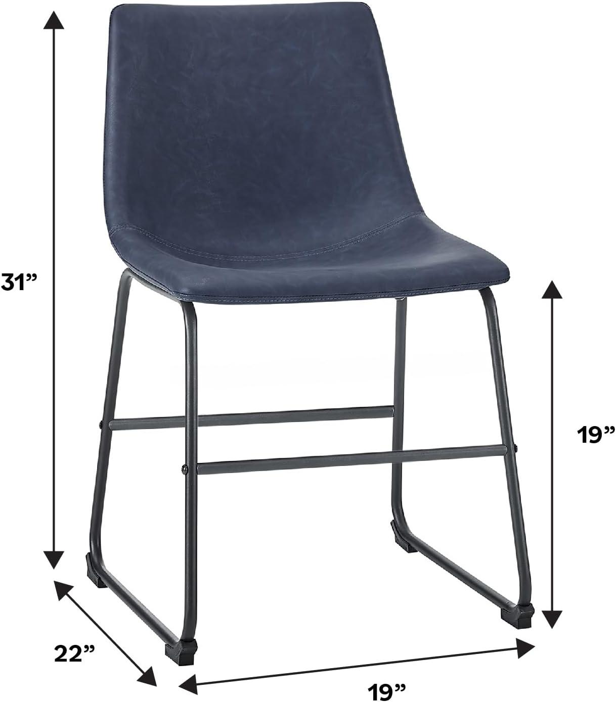 Walker Edison Full Back Faux Leather Dining Chair, Set of 2, Navy Blue