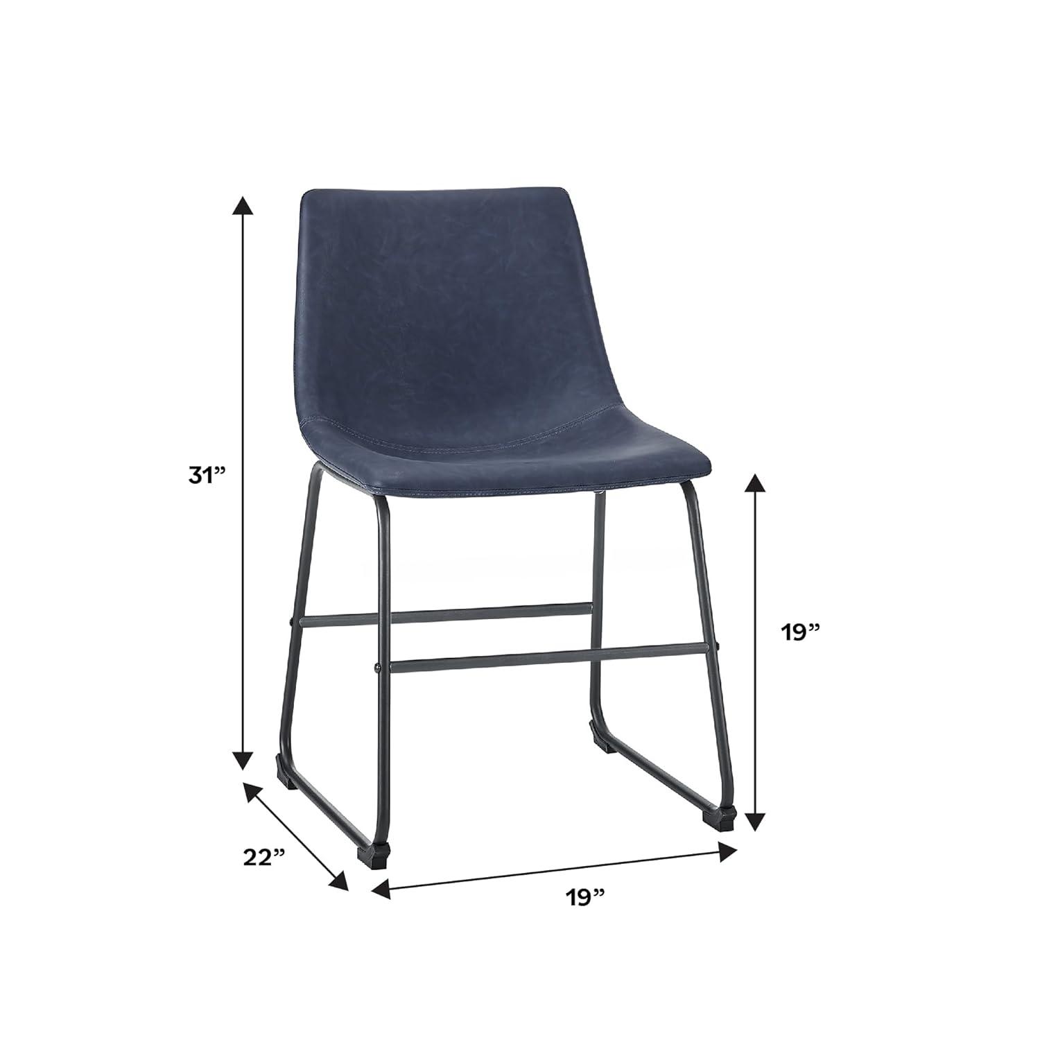 Walker Edison Full Back Faux Leather Dining Chair, Set of 2, Navy Blue
