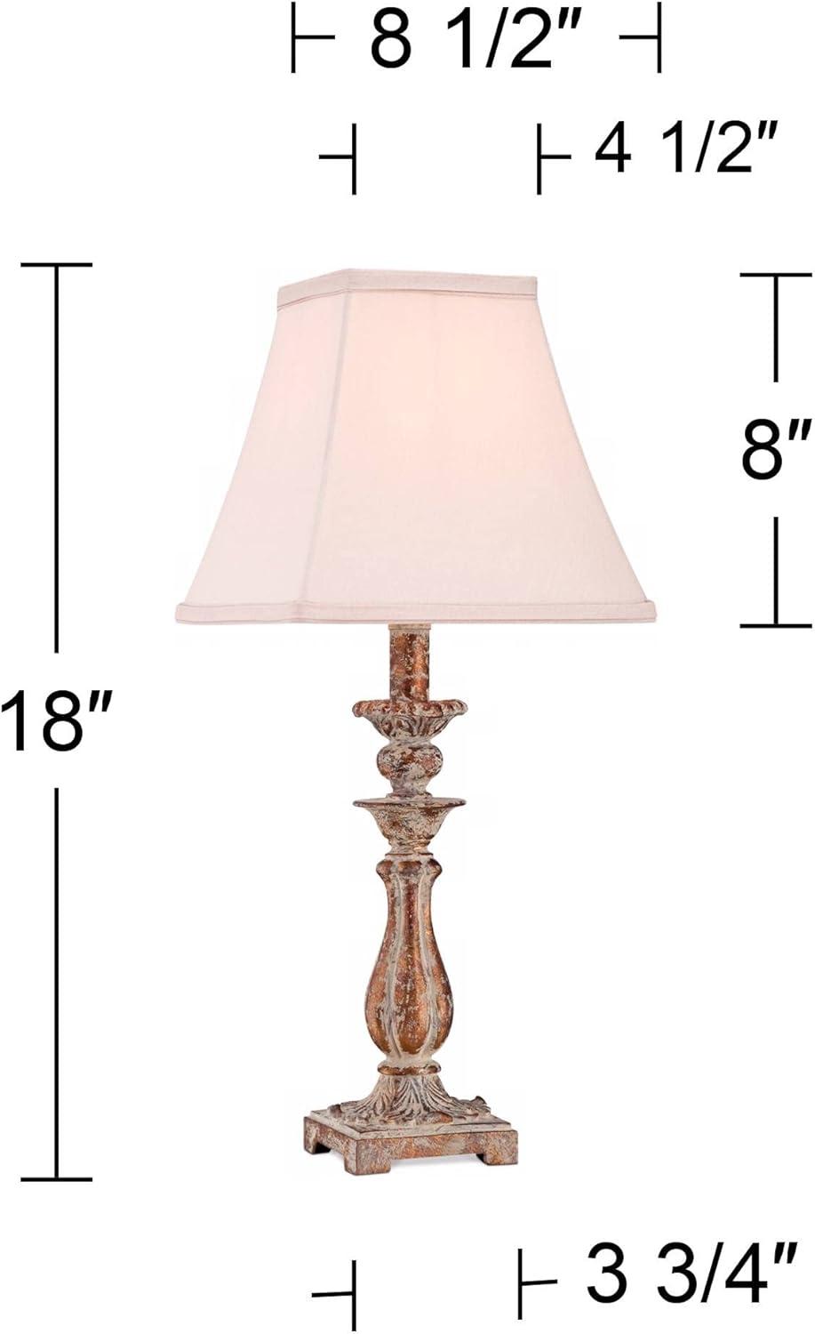 Regency Hill Alicia Country Cottage Accent Table Lamp 18" High Distressed Antique Gold Off White Square Shade for Bedroom Living Room Bedside House