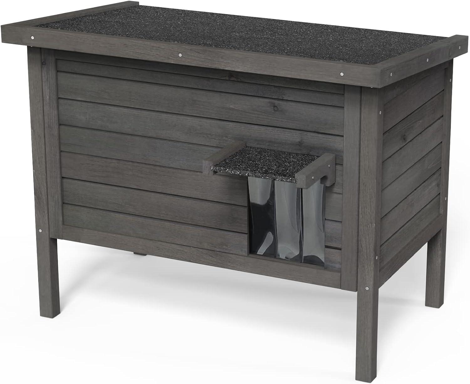Large Dark Gray Insulated Outdoor Wooden Cat House