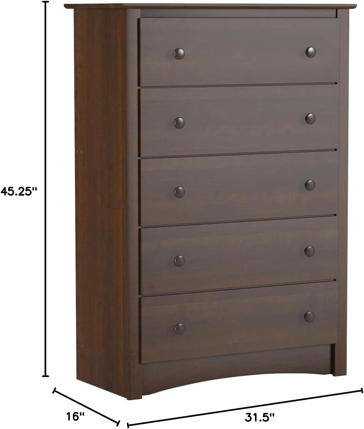 Pemberly Row Traditional 5 Drawer Wood Bedroom Chest in Espresso