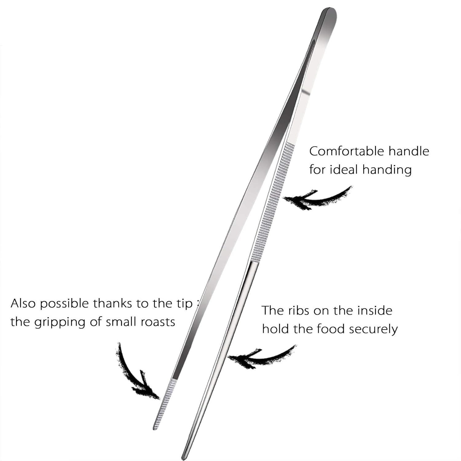 Bentne 12Inch Fine Tweezer Tongs 2pcs Extra Long Stainless Steel Tweezers Tongs for Outdoor BBQ Daily Cooking